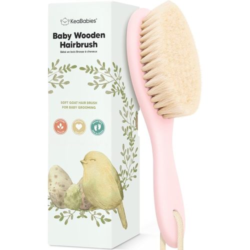 Wooden Baby Hair Brush - Cradle Cap Baby Brush with Soft Goat Bristles, Perfect Gentle Scalp Grooming Product for Girls, Boys, Newborn Comb, Infant Hair Care Kit, Bath Essentials (Blush, Oval)