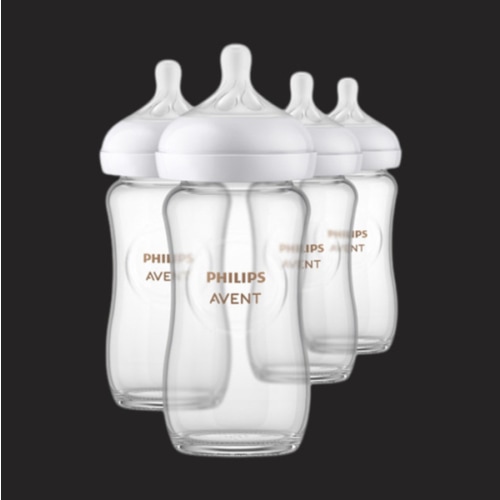 Philips Avent Natural Glass Baby Bottles with Natural Response Nipples (Medium Flow, Flow 3), 8oz, 4-Pack, SCY913/04