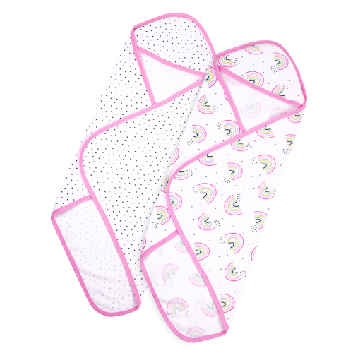 Little Star Organic Soft Infant Cotton Hooded Bath Towel Set, 2 Pack, Pink-Rainbow