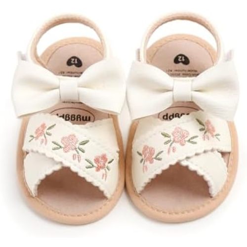 Infant Baby Girls Summer Sandals with Flower Bowknot Soft Sole Wedding Dress Flats Newborn First Walkers Crib Dress Shoes