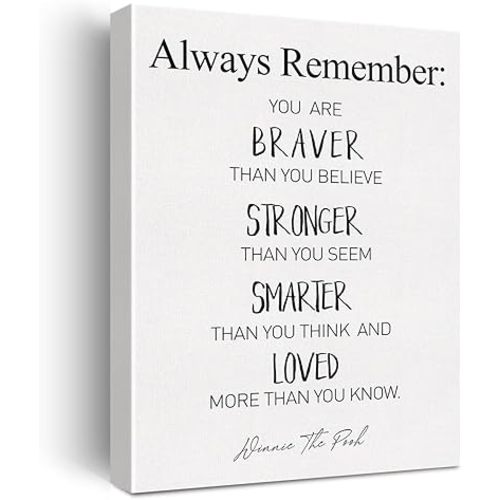 Canvas Wall Art Inspirational Motivational You Are Braver Than You Believe Quote Canvas Print Positive Nursery Canvas Painting Office Playroom Home Wall Decor Framed Gift 12x15 Inch