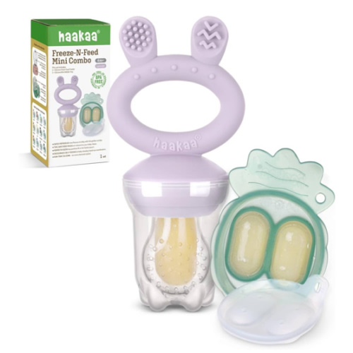 Haakaa Baby Fruit Food Feeder & Mini Freezer Nibble Tray Combo, Breastmilk Popsicle Molds for Cooling Relief, BPA Free Silicone Feeder for Safe Infant Self Feeding, 4 Month+ (Pea Green)