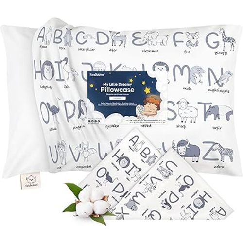KeaBabies Toddler Pillowcase 13"x18" - Organic Cotton Toddler Pillowcase for Kids, Boys, Girls, Soft & Durable Cotton Cover for Miniature Sleepy Pillows, Cute Colors, Pillow Sold Separately(Alphamals)