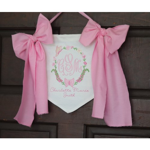 Custom Baby Banner, Baby Shower Gift Decor, Birth Announcement, Hospital Door Sign, Embroidered Baby Banner with Bows, Nursery Decoration
