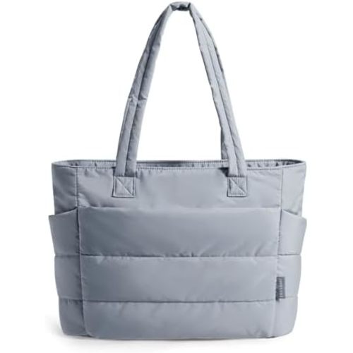 BAGSMART Tote Bag for Women, Lightweight Puffy Tote Bag with Compartments, Quilted Shoulder Bag Handbag for Travel, Work
