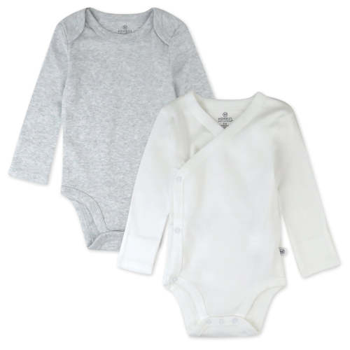 Honest Baby Clothing 2-Piece Long Sleeve Organic Cotton Bodysuit & Side Snap Bodysuit - Fog, NB