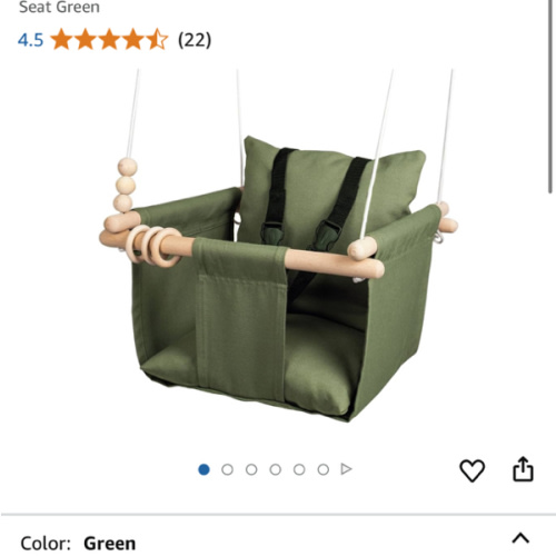 Indoor Outdoor Baby Swing with 3-Point Harness and Hardware for Ceiling, Porch, Doorway, Canvas Baby Swing Outdoor Toddler Swing Seat Green
