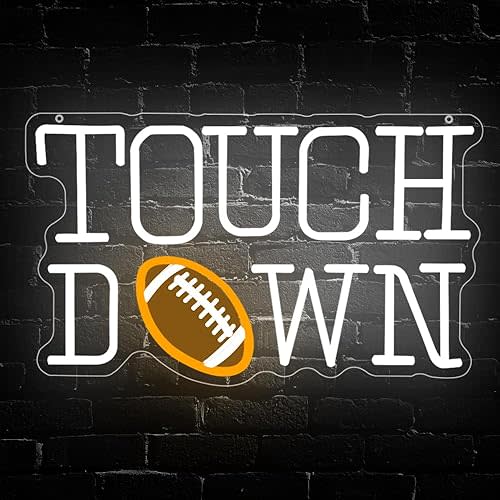 Football Neon Sign, Touch Down LED Neon Light Signs for Wall Decor Football Rugby Light up Sign Lamp for Party Bar Bedroom Pub Man Cave Decor Birthday Gift for Fans Dimmable USB Powered(16.2"*9.9")
