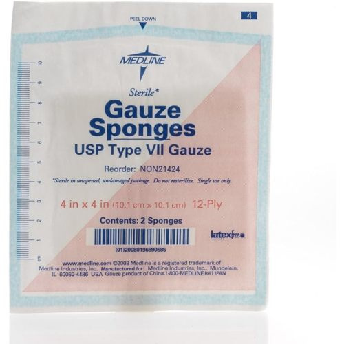 Medline Woven Gauze Sponges, Sterile, 12-Ply, 4 x 4 Inches, Box of 50 - 4"x4" - 50 Count