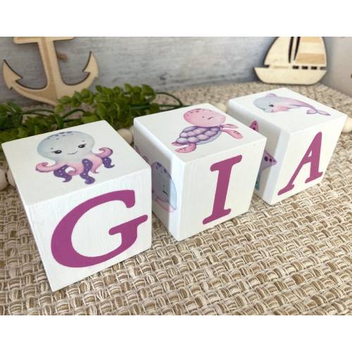 Girl Ocean Nursery, Baby Name Blocks, Under The Sea, Girl Nursery Decor, Baby Shower Gifts