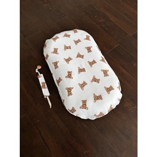 Teddy bear and gingham Muslin snuggle me organic cover, set of 2 muslin covers