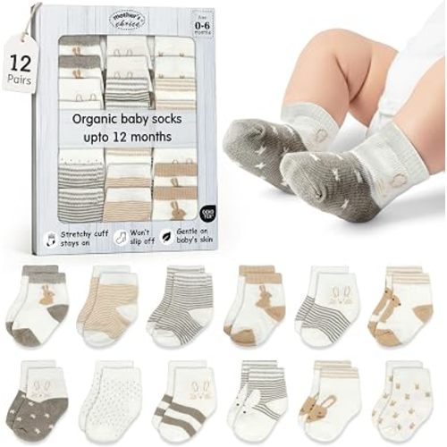OEKO-TEX Organic Cotton Blend 12 Sock Shoes for Babies 0-6 M Gift Registry