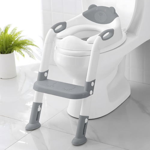 Potty Training Seat with Step Stool Ladder, SKYROKU Potty Training Toilet for Kids Boys Girls Toddlers - Comfortable Safe Potty Seat with Anti-Slip Pads Ladder Grey