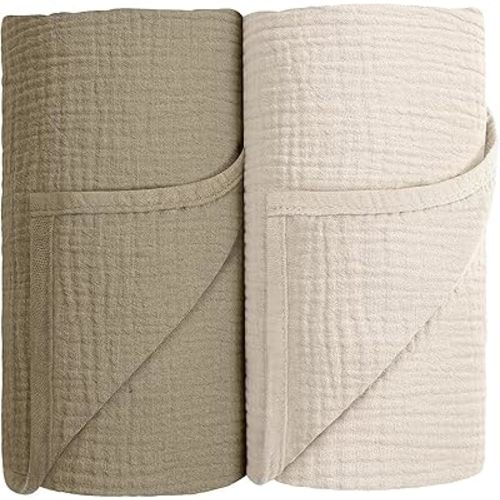 Susurration Muslin Swaddle Blanket Baby,100% Cotton Baby Receiving Blanket Soft Thin Baby Swaddle Blanket for Unisex Newborn 40x40in 2Pack (Olive Green)