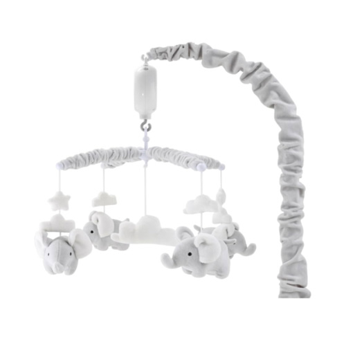 The Peanutshell Crib Mobile for Girls or Boys - Soft Grey Musical Baby Crib Mobile with 12 Lullabies, Cute Elephant Baby Grey Elephant Nursery Decor