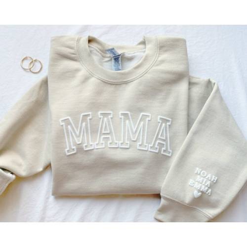 Personalized Mama Sweatshirt - - no name on sleeve, L, Sand