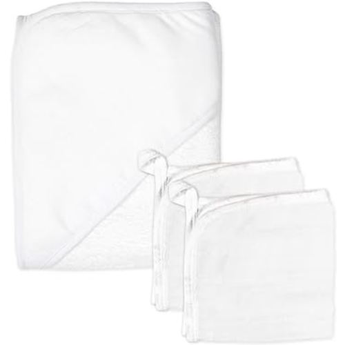 HonestBaby unisex baby 3-Piece Organic Cotton Hooded Towel & Washcloth Set Bandana, Bright White, One Size US
