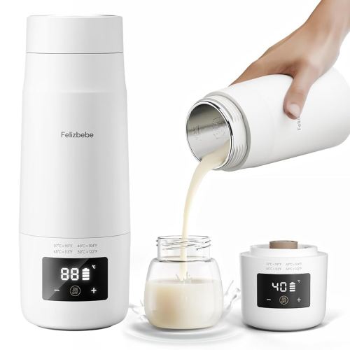 Portable Bottle Warmer for Travel, Detachable Baby Milk Warmer for Breastmilk Formula Water, Fast Heating & Long time Temp Keep, Rechargeable, Healthy for Baby on Journey, Car, Airplane
