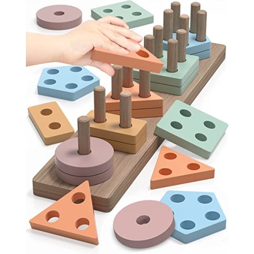 Montessori Toys for 1 2 Year Old Boy and Girl, Shape Sorter Wooden Toys for Toddlers 1-3, Toddler Toys Age 1-2, 1 2 Year Old Girl Boy Gifts, Education Toddler Puzzles Toys - Coffee