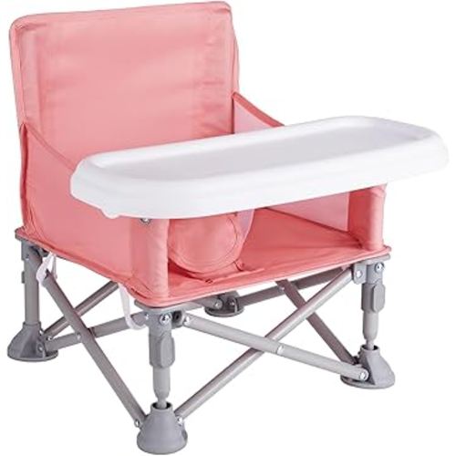 Portable Baby Booster Seat with Tray, Toddler Booster seat for Dining, Camping, Travel, Baby Beach Chair 6 Months to 3 Years Old Indoor Outdoor Use Pink
