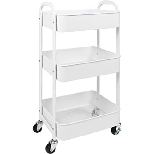 MAX Houser 3-Tier Rolling Utility Cart with Caster Wheels,Easy Assembly, for Kitchen, Bathroom (White)