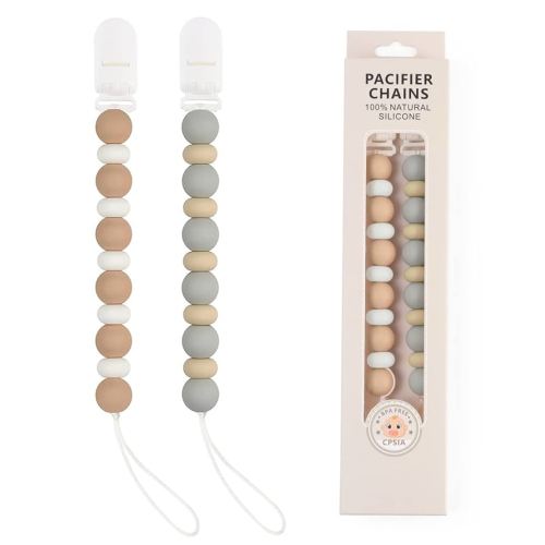 Lot de 2 pinces à tétine en silicone sans BPA pour nouveau-né garçon fille (C-gris)