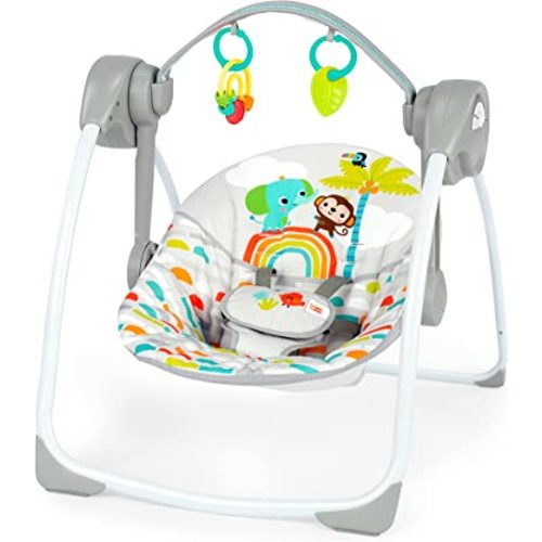 Bright Starts Playful Paradise Portable Compact Automatic Baby Swing with Music, Unisex, Newborn +