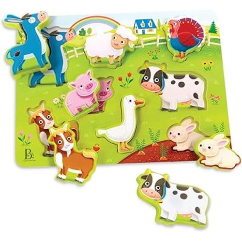 B. toys- Peek & Explore - Farm Animals- Wooden Puzzle – Chunky Puzzle for Toddlers, Kids – Farm Animal Puzzle – Cow, Sheep, Pig & More – 2 Years +