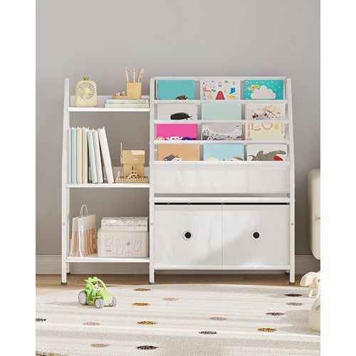 CHOEZON Kids Bookshelf and Toy Storage, 4-Tier Sling Bookshelf for Kids, Kids Book Shelf with 3-Tier Storage Shelf and 2 Drawers, Toddler Bookshelf for Kids Room, Nursery, Classroom, White TCW10WB