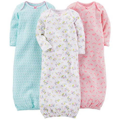 Simple Joys by Carter's Baby Girls' 3-Pack Cotton Sleeper Gown, Blue, Pink, White Floral, Newborn