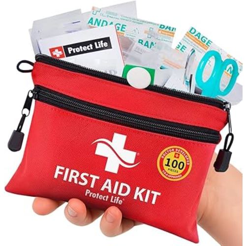 Protect Life Survival First Aid Kit for Home/Business, Camping Survival Kits | Mini Travel First Aid Kit | Camping Equipment | Small Kits for Car | Outdoor Emergency Survivals Pack - 100pcs