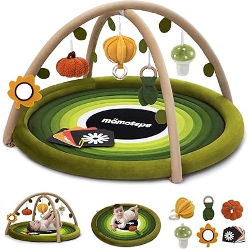 Baby Play Activity Gym Tummy Time Mat for Infant,Baby Gyms & Playmats for Babies 0 to 3 6 9 12 Months with 6 Toys for Early Sensory Exploration and Motor Skill Development (Green)