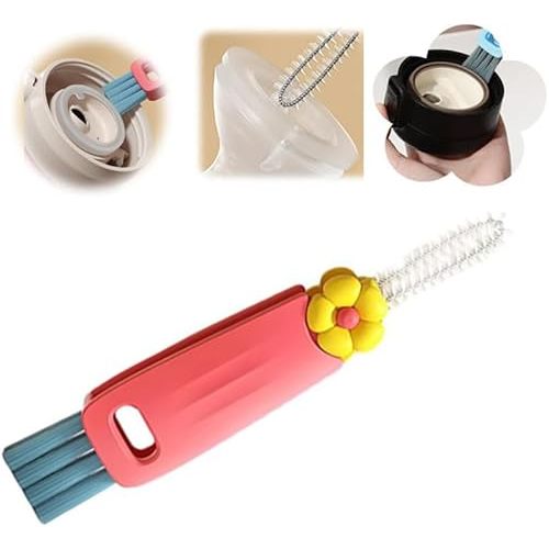 2024 New 3 in 1 Cup Lid Cleaning Brush, Multifunctional Lid Cleaner Brush for Baby Bottle Gap Tight Spaces Cup, Portable Crevice Cleaning Brush Set (Red)