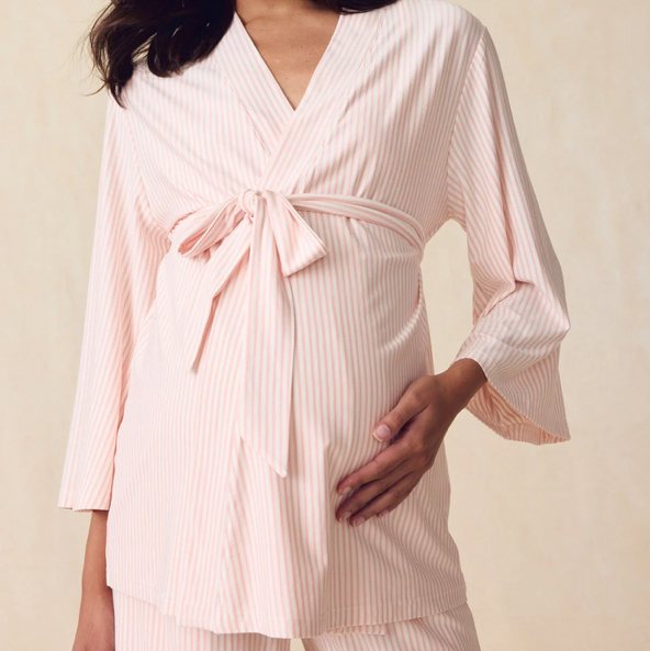 LAKE | Women | DreamModal® Pajamas | English Rose Pencil Stripe Maternity Kimono Bundle