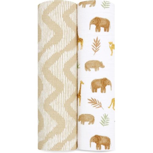 aden + anais Essentials Swaddle Blanket, Muslin Blankets for Girls & Boys, Baby Receiving Swaddles, Newborn Gifts, Infant Shower Items, 2 Pack, Tanzania