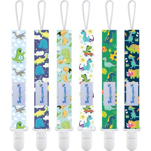Smlpuame Baby Pacifier Clip for Boys Girl,6 Pack Stylish Binky Clips Strap,Paci Holder with Clips Universal Lightweight Fits Most Pacifiers Teeher Toy Teething Ring Soothie,Baby Gifts(Dinosaur-2)