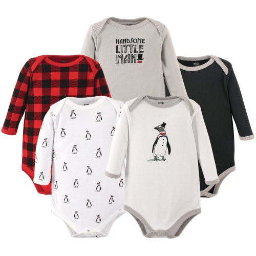 Hudson Baby Unisex Baby Cotton Long-Sleeve Bodysuits, Penguin, 6-9 Months