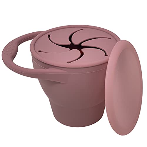 BraveJusticeKidsCo | Snack Attack Snack Cup | Collapsible Silicone Snack Container | Toddler and Baby Snack Catcher Lid (Dusty Rose)