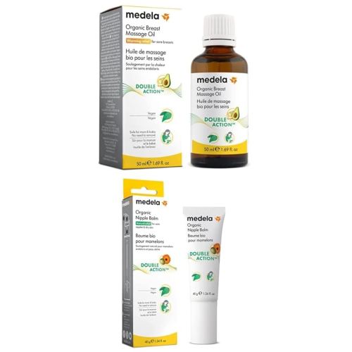 Medela Organic Breast Massage Oil for Breastfeeding Mothers, 1.69 fl. Oz | Medela Organic Nipple Cream | Soothing and Nourishing for Breastfeeding Moms – 1.34 fl. Oz