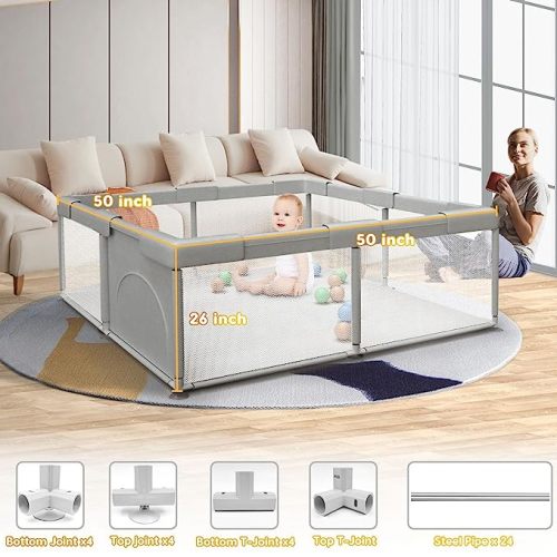 Baby Playpen Play Pens for Babies and Toddlers Baby Fence Baby Play Yards for Indoor & Outdoor with Breathable Mesh Anti-Fall Playpen