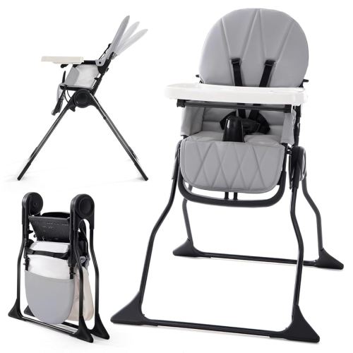 Foldable High Chairs for Baby and Toddler,Adjustable Portable High Chair,Removable Baby Chair Tray-Compact Reclinable Baby Highchairs,Silver gray