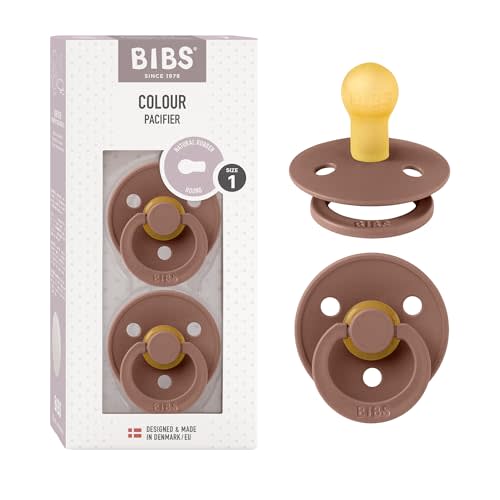 BIBS Pacifiers Colour Collection | Natural Rubber Baby Pacifier | Set of 2 BPA-Free Soothers | Made in Denmark | 0+ Months (Pack of 2) | Woodchuck