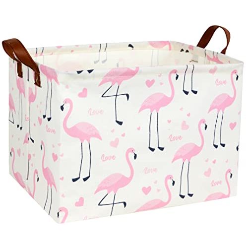 Flamingo Pink Basket Nursery Girl Baby Storage Basket Rectangular Cute Pattern Kids Toy Storage Bin Organizer Book Shelf Basket Baby Girls Flamingo Room Decor(Love Flamingo)