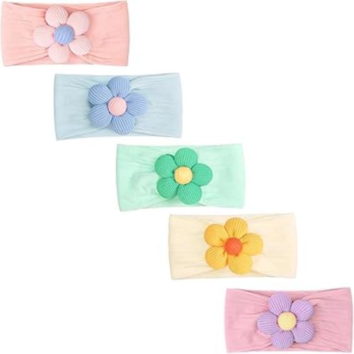 CÉLLOT 5 Pcs Baby Flower Headbands Baby Girls Nylon Headbands Soft Hairbands Hair Accessories for Newborn Infant Toddler Kids(Vibrant Color
