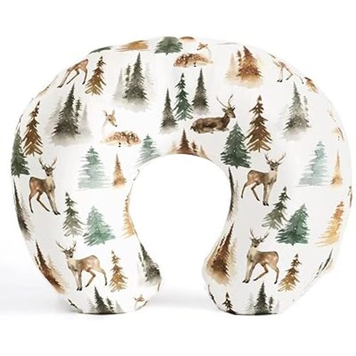 Nursing Pillow and Positioner, Breastfeeding, Bottle Feeding, Baby Sitting Support with Removable Ultra Soft Minky Cover, Tummy Time Support for Baby Boys and Girls(Deer)