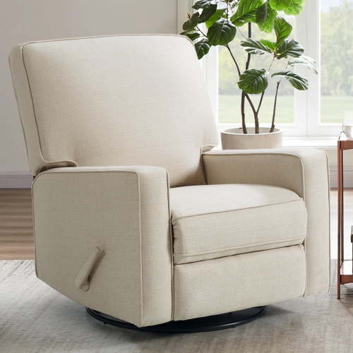 Harkawon Swivel Rocker Glider Recliner Chair, 360°Swivel Chair,Manual Lever Armchair,Single Sofa Reclining Chair,Beige