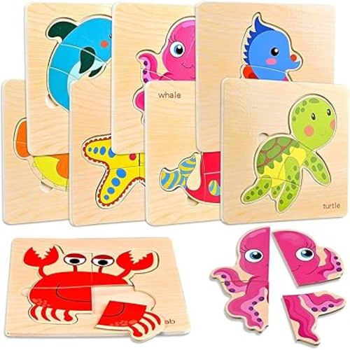 8pcs Wooden Puzzles for Toddlers 1-3, Toddler Puzzles Ages 2-4
