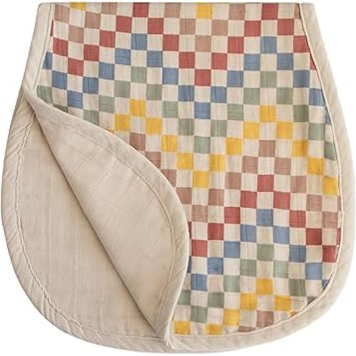 mushie Muslin Baby Burp Cloths | 100% Organic Cotton, Set of 2 (Retro Check/Fog)