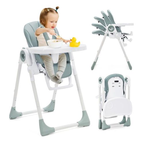 Foldable Baby Highchair with 5 Recline Positions, Removable Double Tray, 5-Point Harness