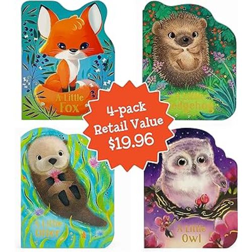 Animal Shaped Board Book 4-Pack - Hedgehog, Fox, Otter, & Owl Bundled Set for Babies and Toddlers, Ages 0-4